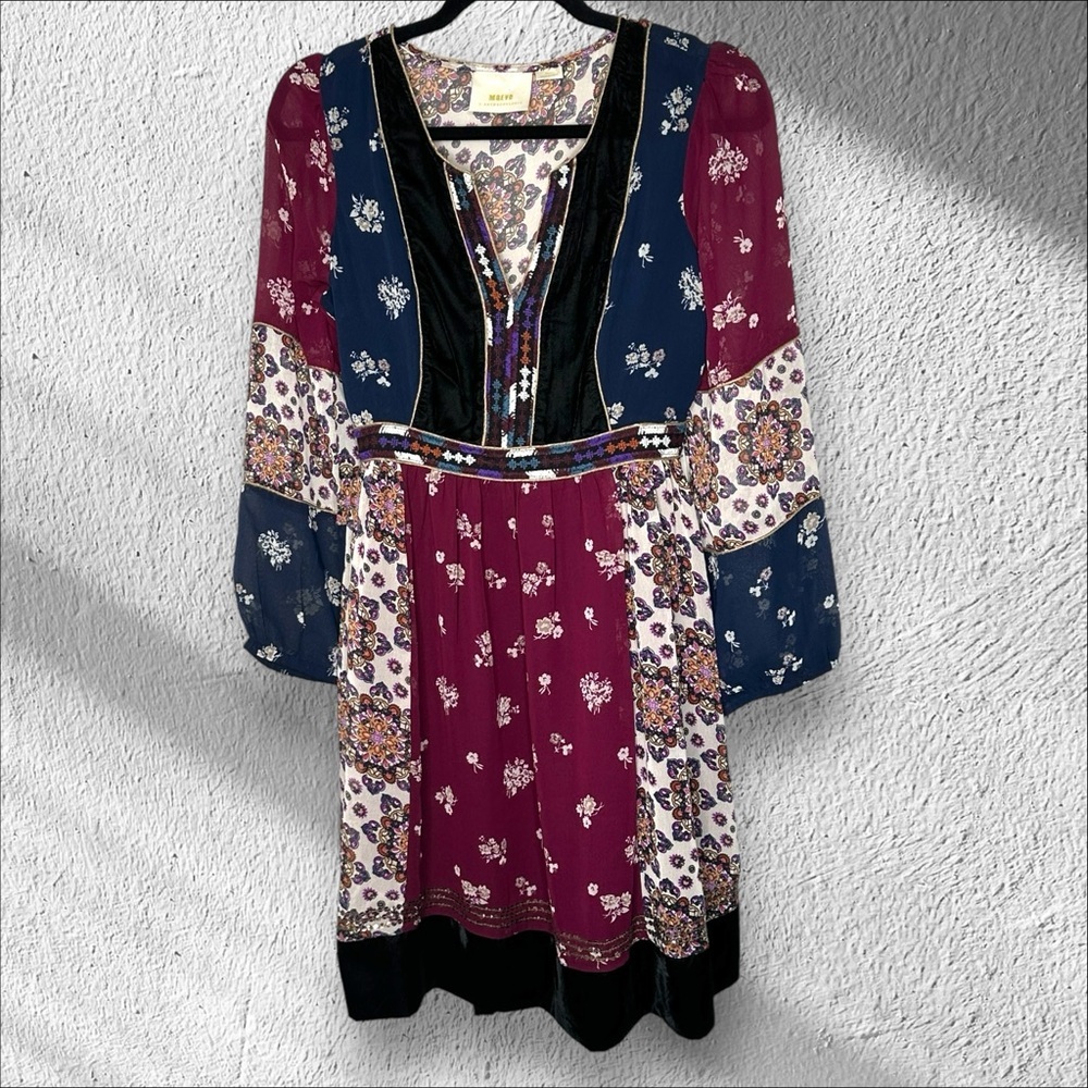 Maeve Anthropologie Small Quartier Latin Patchwork‎ Mini Dress Bohemian Colorful